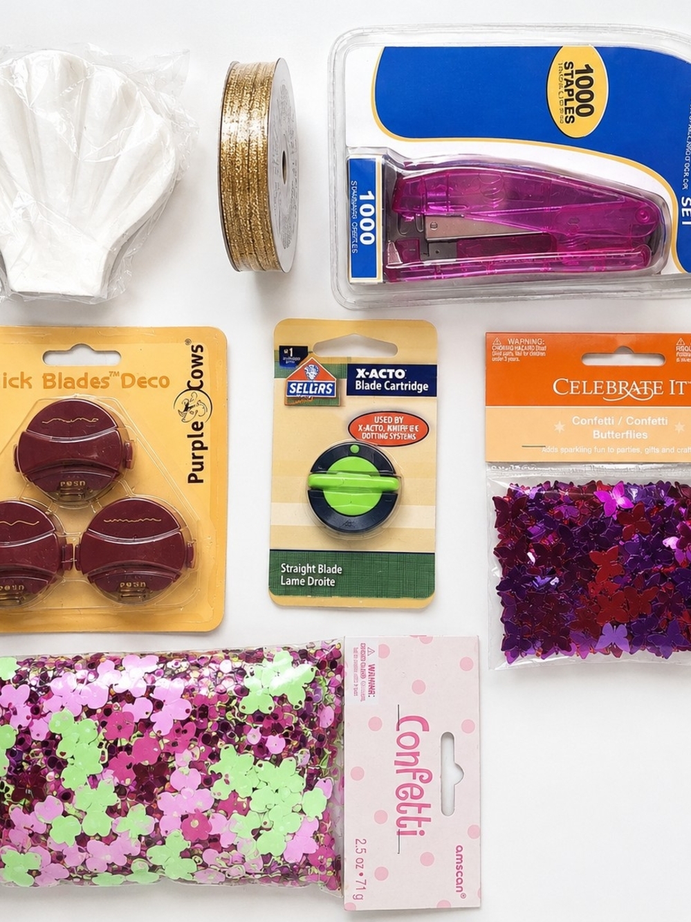 Craft Supplies Bundle | X-ACTO Blades, Stapler, Confetti, Ribbon & Paper Craft L